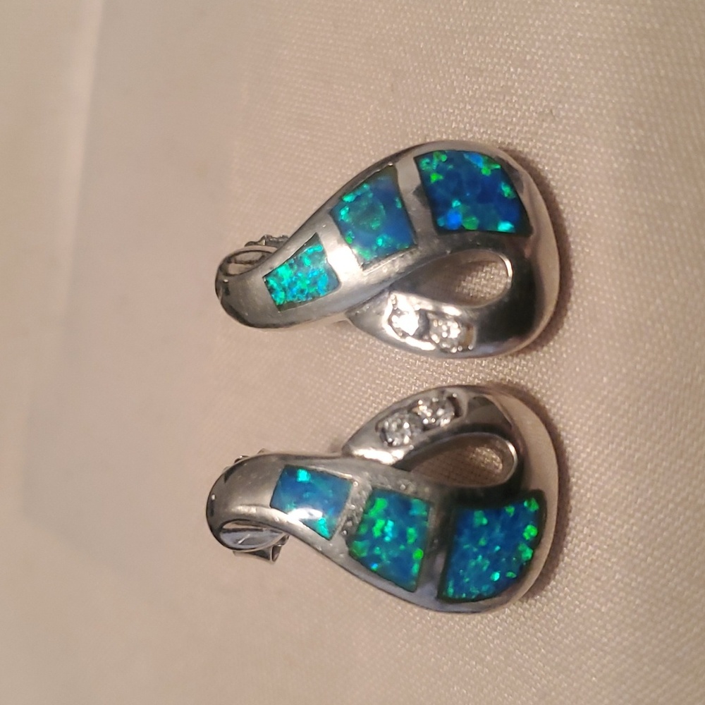 🌟Genuine Blue Fire Opal & Sterling Silver Earrings